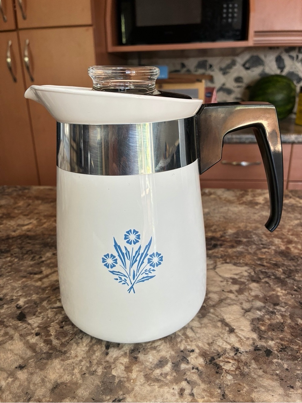 Corningware White Thermal Coffee Carafe with Blue Floral Motif